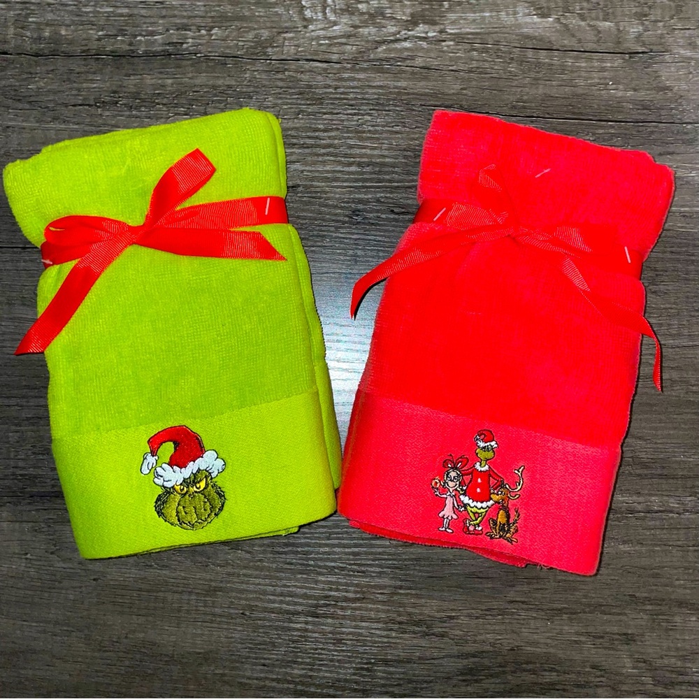 ♥️🎄 THE GRINCH EMBROIDERED HAND TOWELS 🎄♥️